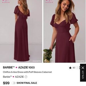 Azazie Cabernet Maxi Dress with Puff Sleeves